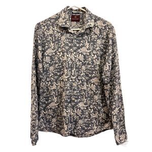 Scotch & Soda Blue Gray Retro Floral Button Up Shirt Top   Mens Size Medium